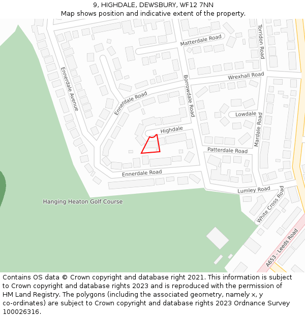 9, HIGHDALE, DEWSBURY, WF12 7NN: Location map and indicative extent of plot