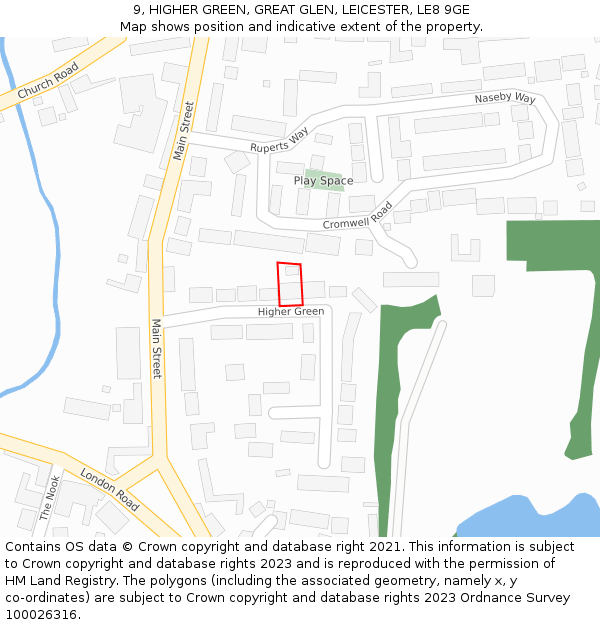 9, HIGHER GREEN, GREAT GLEN, LEICESTER, LE8 9GE: Location map and indicative extent of plot