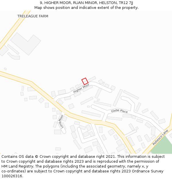 9, HIGHER MOOR, RUAN MINOR, HELSTON, TR12 7JJ: Location map and indicative extent of plot