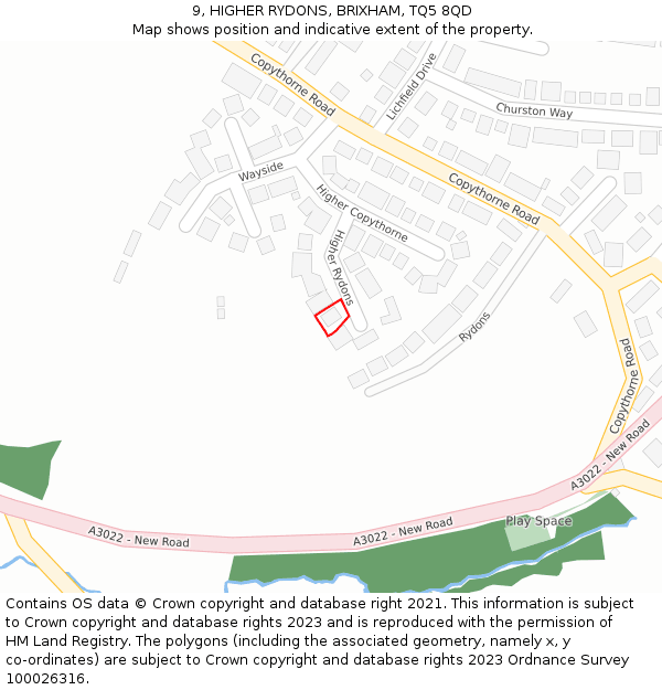 9, HIGHER RYDONS, BRIXHAM, TQ5 8QD: Location map and indicative extent of plot