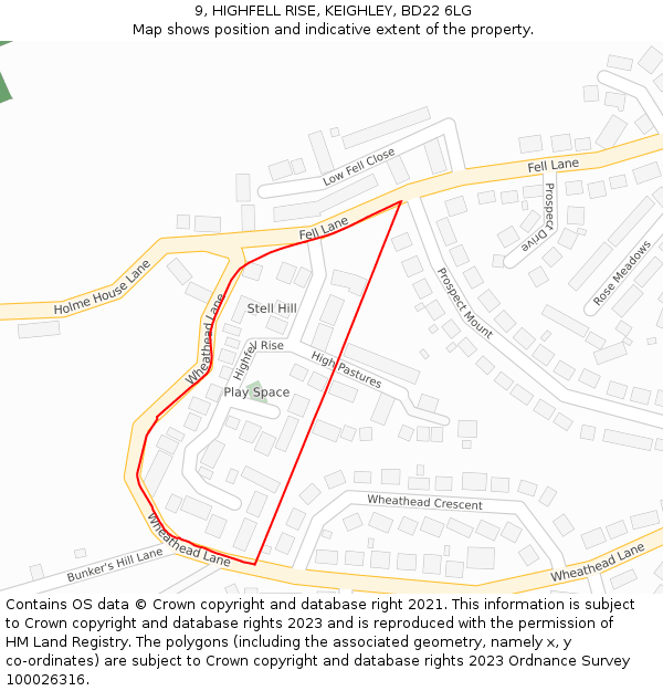 9, HIGHFELL RISE, KEIGHLEY, BD22 6LG: Location map and indicative extent of plot