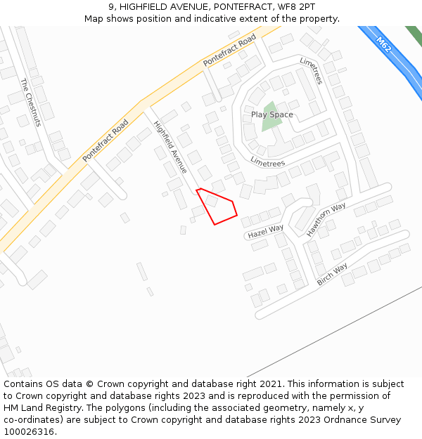 9, HIGHFIELD AVENUE, PONTEFRACT, WF8 2PT: Location map and indicative extent of plot