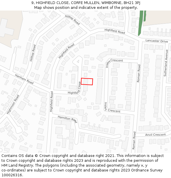 9, HIGHFIELD CLOSE, CORFE MULLEN, WIMBORNE, BH21 3PJ: Location map and indicative extent of plot