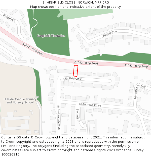 9, HIGHFIELD CLOSE, NORWICH, NR7 0RQ: Location map and indicative extent of plot