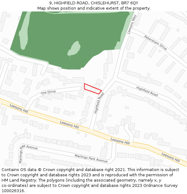 9, HIGHFIELD ROAD, CHISLEHURST, BR7 6QY: Location map and indicative extent of plot