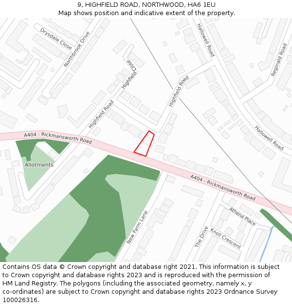 9, HIGHFIELD ROAD, NORTHWOOD, HA6 1EU: Location map and indicative extent of plot