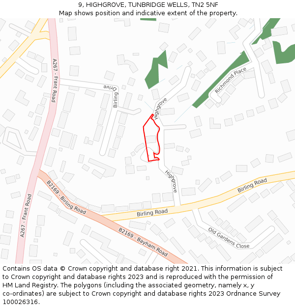 9, HIGHGROVE, TUNBRIDGE WELLS, TN2 5NF: Location map and indicative extent of plot