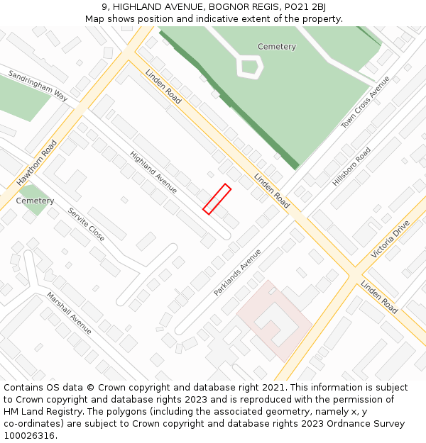 9, HIGHLAND AVENUE, BOGNOR REGIS, PO21 2BJ: Location map and indicative extent of plot