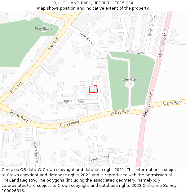 9, HIGHLAND PARK, REDRUTH, TR15 2EX: Location map and indicative extent of plot