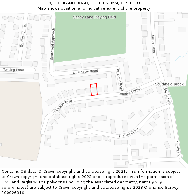9, HIGHLAND ROAD, CHELTENHAM, GL53 9LU: Location map and indicative extent of plot