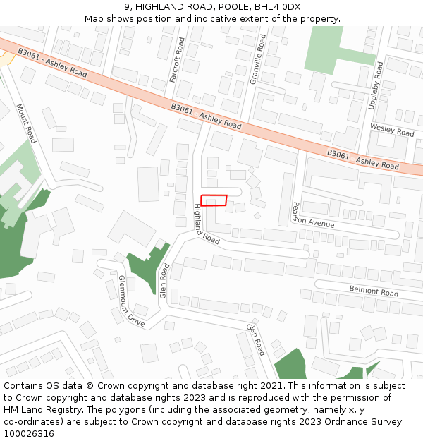 9, HIGHLAND ROAD, POOLE, BH14 0DX: Location map and indicative extent of plot