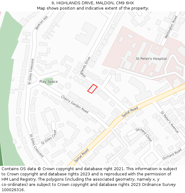 9, HIGHLANDS DRIVE, MALDON, CM9 6HX: Location map and indicative extent of plot