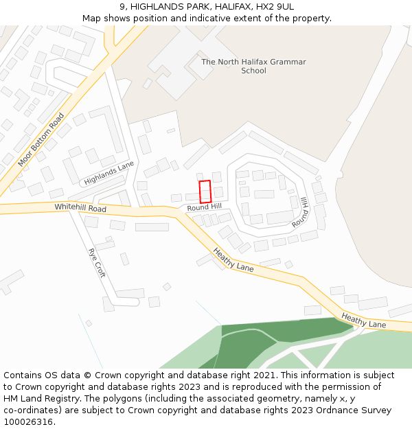 9, HIGHLANDS PARK, HALIFAX, HX2 9UL: Location map and indicative extent of plot