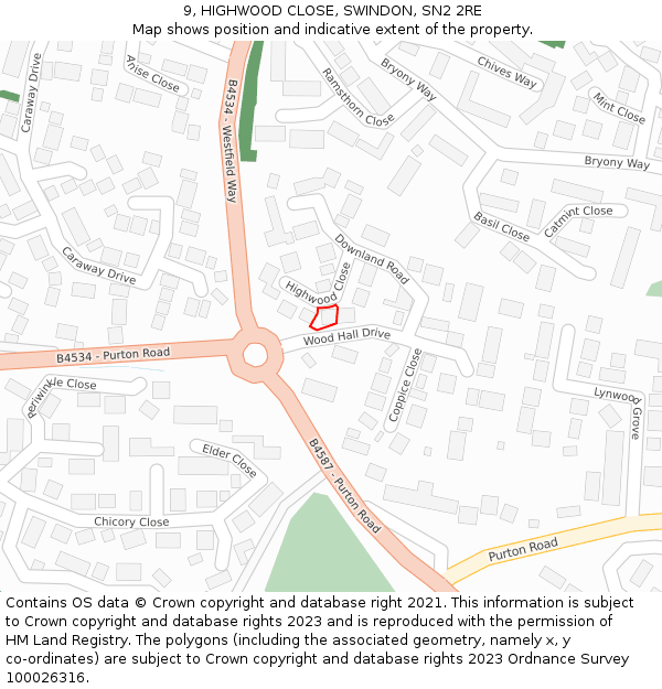 9, HIGHWOOD CLOSE, SWINDON, SN2 2RE: Location map and indicative extent of plot