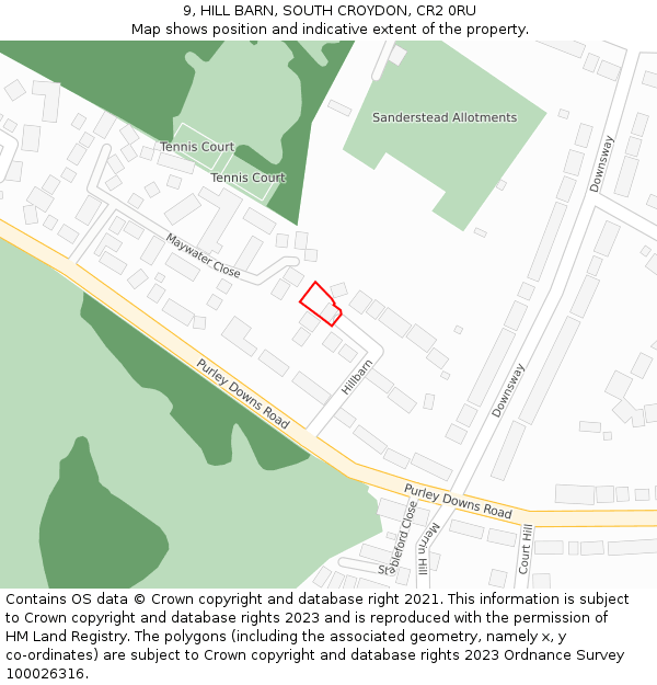 9, HILL BARN, SOUTH CROYDON, CR2 0RU: Location map and indicative extent of plot