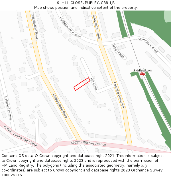 9, HILL CLOSE, PURLEY, CR8 1JR: Location map and indicative extent of plot
