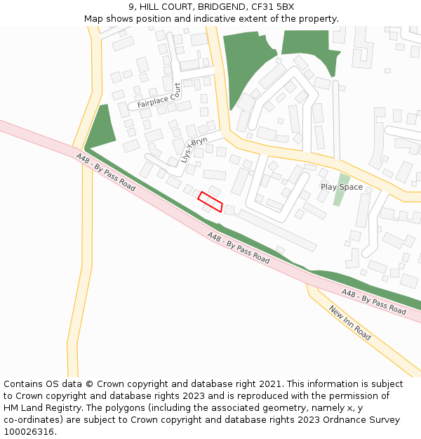 9, HILL COURT, BRIDGEND, CF31 5BX: Location map and indicative extent of plot