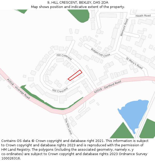 9, HILL CRESCENT, BEXLEY, DA5 2DA: Location map and indicative extent of plot