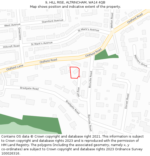9, HILL RISE, ALTRINCHAM, WA14 4QB: Location map and indicative extent of plot