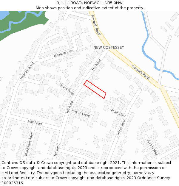 9, HILL ROAD, NORWICH, NR5 0NW: Location map and indicative extent of plot