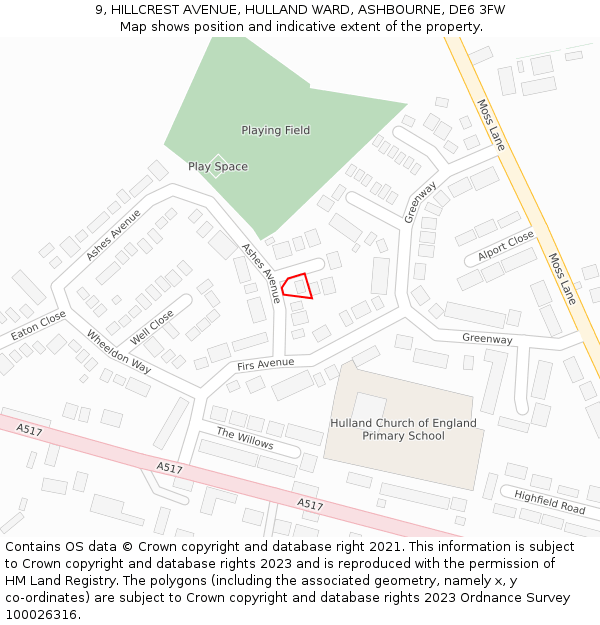 9, HILLCREST AVENUE, HULLAND WARD, ASHBOURNE, DE6 3FW: Location map and indicative extent of plot
