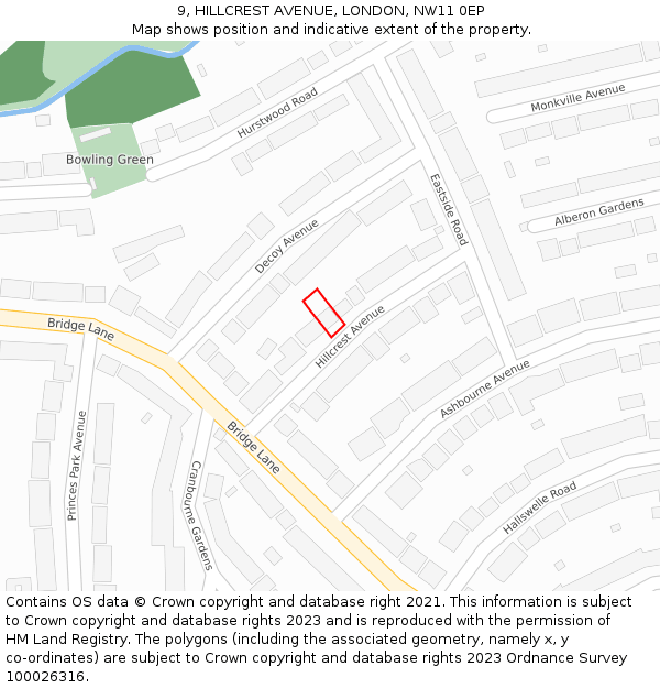 9, HILLCREST AVENUE, LONDON, NW11 0EP: Location map and indicative extent of plot