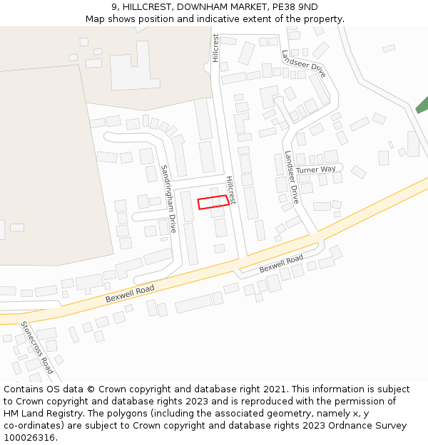 9, HILLCREST, DOWNHAM MARKET, PE38 9ND: Location map and indicative extent of plot