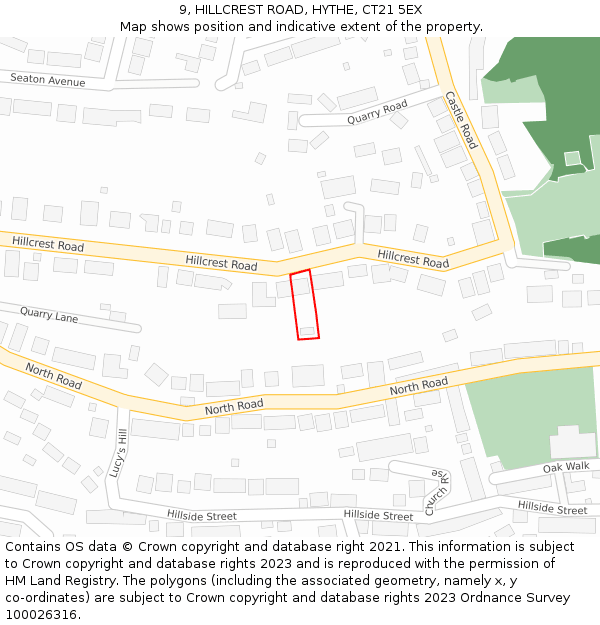 9, HILLCREST ROAD, HYTHE, CT21 5EX: Location map and indicative extent of plot