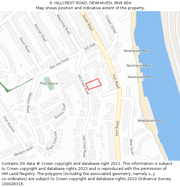 9, HILLCREST ROAD, NEWHAVEN, BN9 9EA: Location map and indicative extent of plot