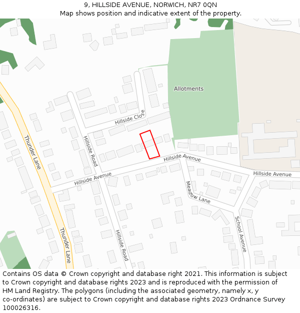 9, HILLSIDE AVENUE, NORWICH, NR7 0QN: Location map and indicative extent of plot