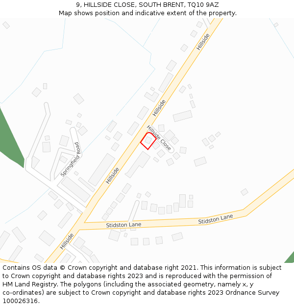 9, HILLSIDE CLOSE, SOUTH BRENT, TQ10 9AZ: Location map and indicative extent of plot