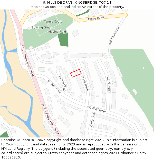 9, HILLSIDE DRIVE, KINGSBRIDGE, TQ7 1JT: Location map and indicative extent of plot