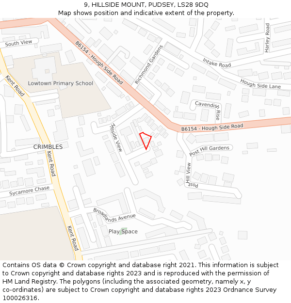 9, HILLSIDE MOUNT, PUDSEY, LS28 9DQ: Location map and indicative extent of plot