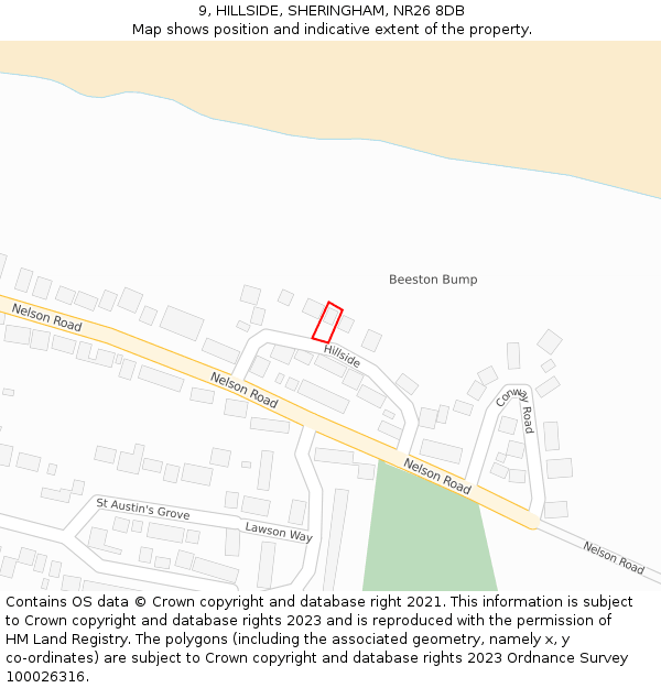 9, HILLSIDE, SHERINGHAM, NR26 8DB: Location map and indicative extent of plot