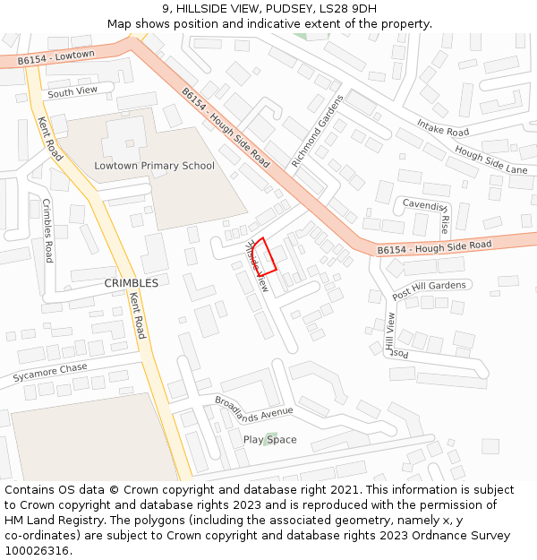 9, HILLSIDE VIEW, PUDSEY, LS28 9DH: Location map and indicative extent of plot