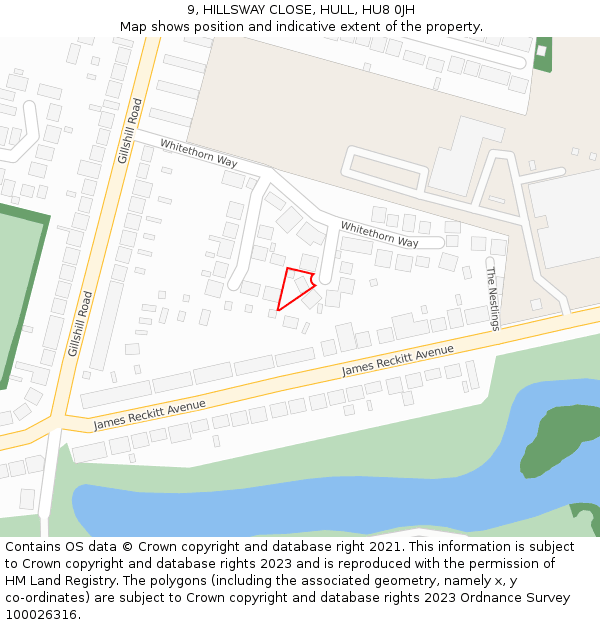 9, HILLSWAY CLOSE, HULL, HU8 0JH: Location map and indicative extent of plot
