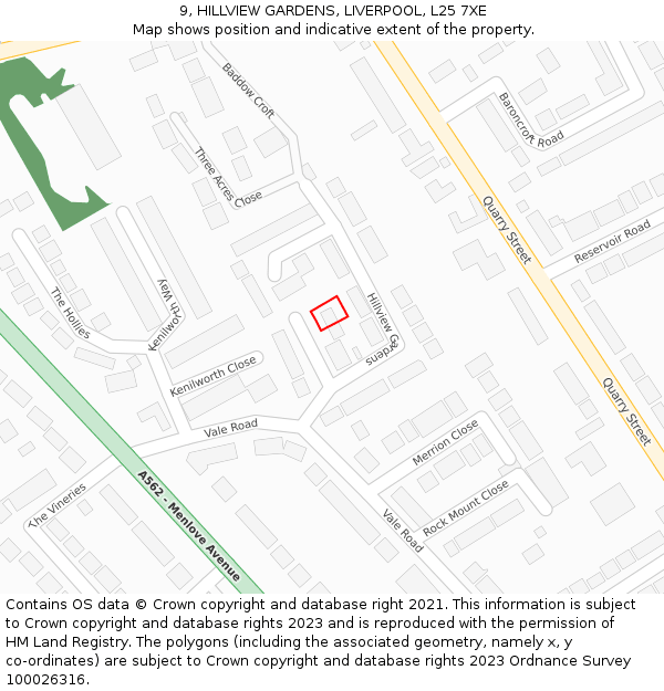9, HILLVIEW GARDENS, LIVERPOOL, L25 7XE: Location map and indicative extent of plot