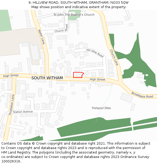 9, HILLVIEW ROAD, SOUTH WITHAM, GRANTHAM, NG33 5QW: Location map and indicative extent of plot