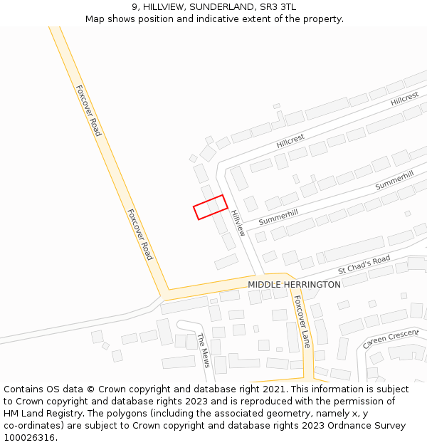 9, HILLVIEW, SUNDERLAND, SR3 3TL: Location map and indicative extent of plot