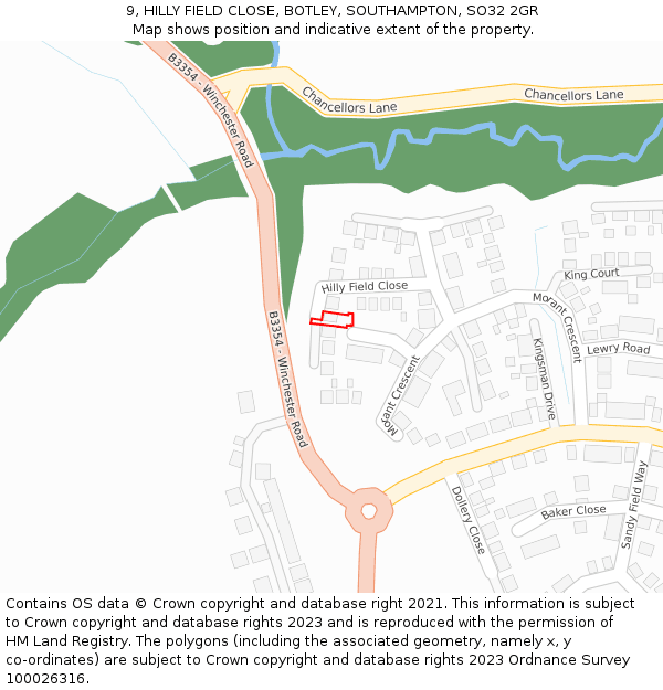 9, HILLY FIELD CLOSE, BOTLEY, SOUTHAMPTON, SO32 2GR: Location map and indicative extent of plot