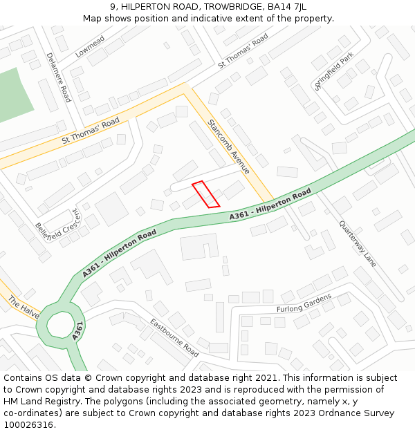 9, HILPERTON ROAD, TROWBRIDGE, BA14 7JL: Location map and indicative extent of plot