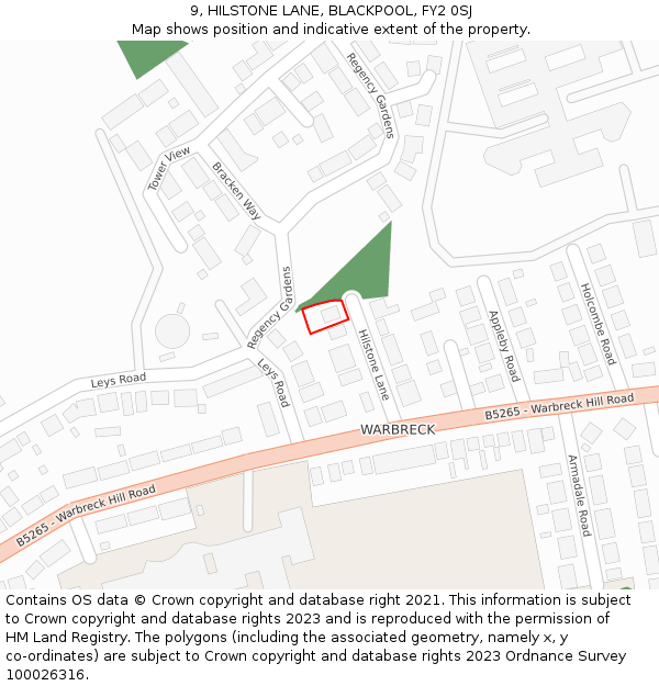 9, HILSTONE LANE, BLACKPOOL, FY2 0SJ: Location map and indicative extent of plot