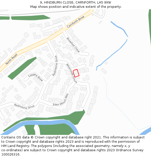 9, HINDBURN CLOSE, CARNFORTH, LA5 9XW: Location map and indicative extent of plot