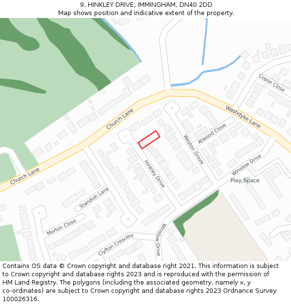 9, HINKLEY DRIVE, IMMINGHAM, DN40 2DD: Location map and indicative extent of plot