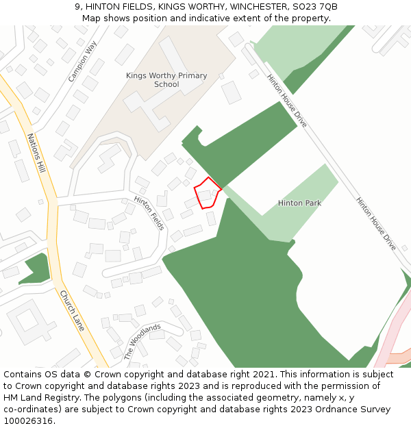 9, HINTON FIELDS, KINGS WORTHY, WINCHESTER, SO23 7QB: Location map and indicative extent of plot