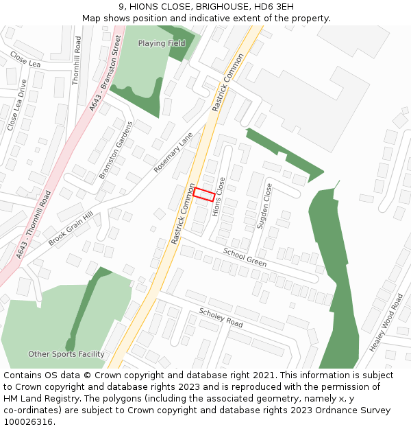 9, HIONS CLOSE, BRIGHOUSE, HD6 3EH: Location map and indicative extent of plot