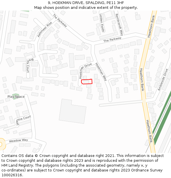 9, HOEKMAN DRIVE, SPALDING, PE11 3HF: Location map and indicative extent of plot