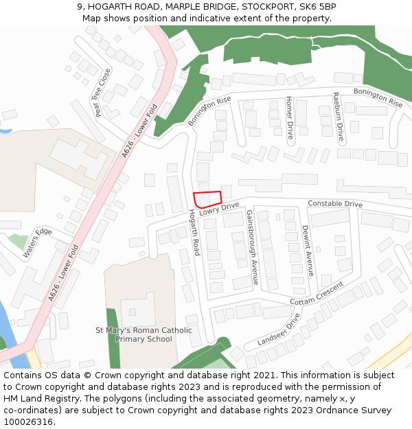 9, HOGARTH ROAD, MARPLE BRIDGE, STOCKPORT, SK6 5BP: Location map and indicative extent of plot