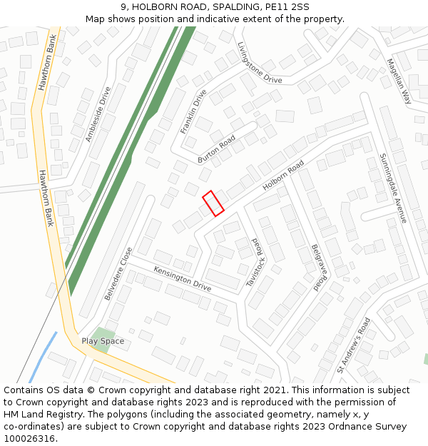 9, HOLBORN ROAD, SPALDING, PE11 2SS: Location map and indicative extent of plot