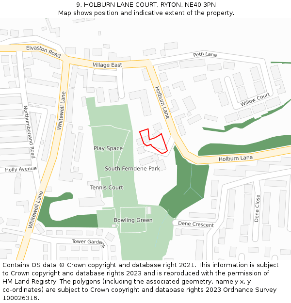 9, HOLBURN LANE COURT, RYTON, NE40 3PN: Location map and indicative extent of plot